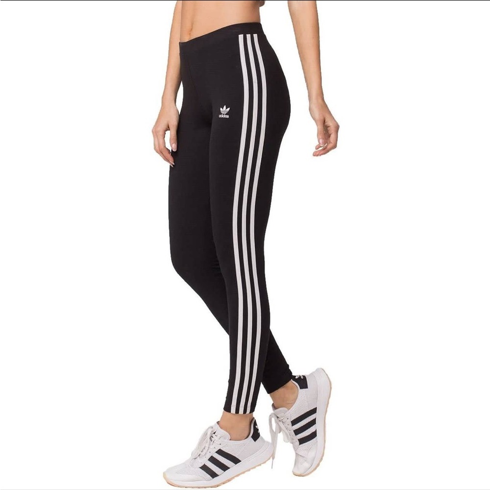 Adidas Classic Black 3 Stripe Leggings Low Rise - Black and White - Size Small